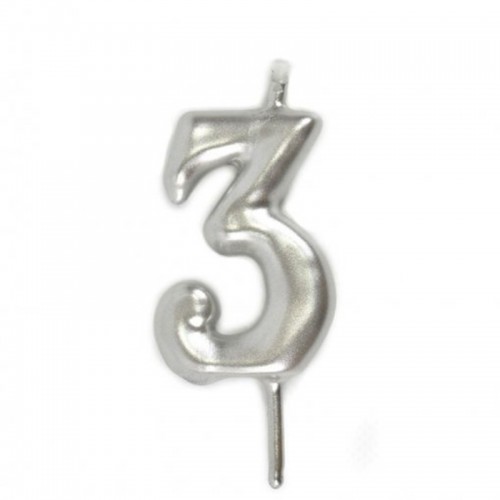 Vela Número 3 Prateado